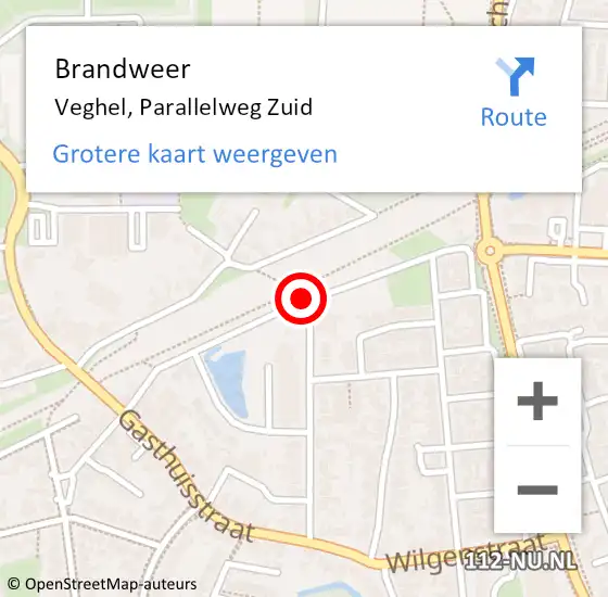 Locatie op kaart van de 112 melding: Brandweer Veghel, Parallelweg Zuid op 15 juli 2016 22:13