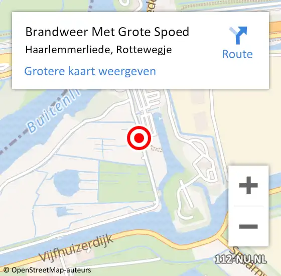 Locatie op kaart van de 112 melding: Brandweer Met Grote Spoed Naar Haarlemmerliede, Rottewegje op 15 juli 2016 22:55