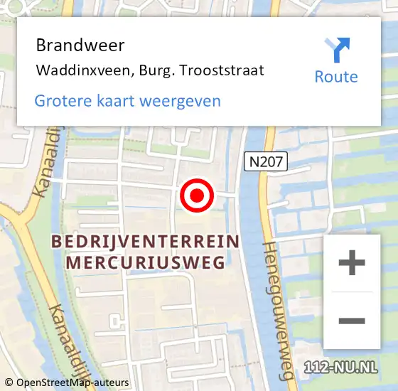 Locatie op kaart van de 112 melding: Brandweer Waddinxveen, Burg. Trooststraat op 16 september 2013 18:53