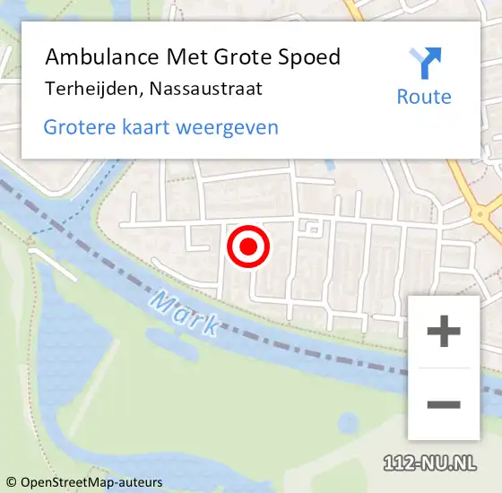 Locatie op kaart van de 112 melding: Ambulance Met Grote Spoed Naar Terheijden, Nassaustraat op 15 juli 2016 23:13