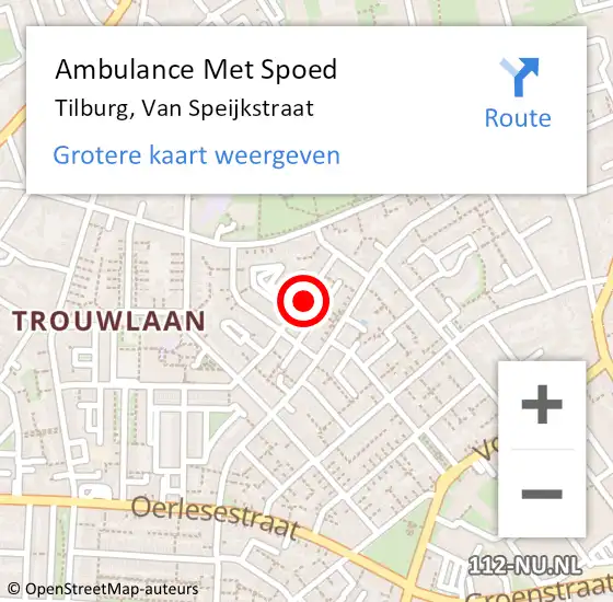 Locatie op kaart van de 112 melding: Ambulance Met Spoed Naar Tilburg, Van Speijkstraat op 15 juli 2016 23:15