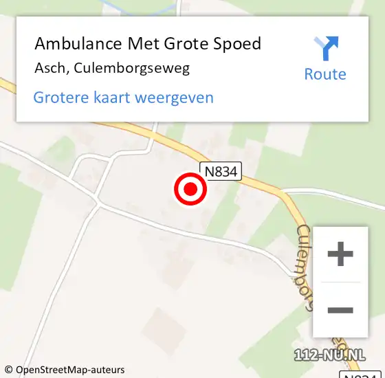 Locatie op kaart van de 112 melding: Ambulance Met Grote Spoed Naar Asch, Culemborgseweg op 16 juli 2016 01:32