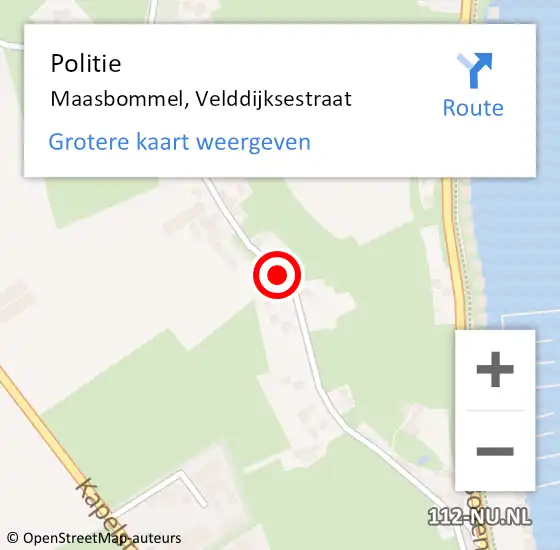 Locatie op kaart van de 112 melding: Politie Maasbommel, Velddijksestraat op 16 juli 2016 07:39