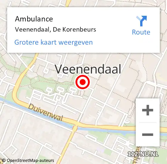 Locatie op kaart van de 112 melding: Ambulance Veenendaal, De Korenbeurs op 16 juli 2016 09:26