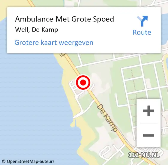 Locatie op kaart van de 112 melding: Ambulance Met Grote Spoed Naar Well, De Kamp op 16 juli 2016 10:22