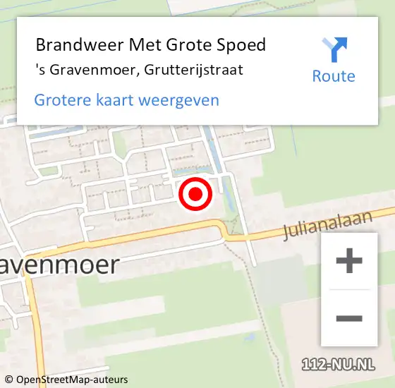 Locatie op kaart van de 112 melding: Brandweer Met Grote Spoed Naar 's Gravenmoer, Grutterijstraat op 16 juli 2016 11:27