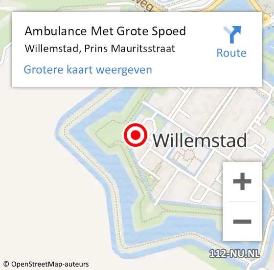 Locatie op kaart van de 112 melding: Ambulance Met Grote Spoed Naar Willemstad, Prins Mauritsstraat op 16 juli 2016 13:04