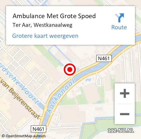 Locatie op kaart van de 112 melding: Ambulance Met Grote Spoed Naar Ter Aar, Westkanaalweg op 16 juli 2016 13:33