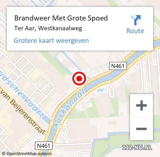 Locatie op kaart van de 112 melding: Brandweer Met Grote Spoed Naar Ter Aar, Westkanaalweg op 16 juli 2016 13:33