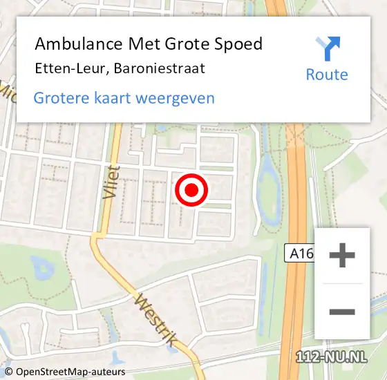 Locatie op kaart van de 112 melding: Ambulance Met Grote Spoed Naar Etten-Leur, Baroniestraat op 16 juli 2016 14:02