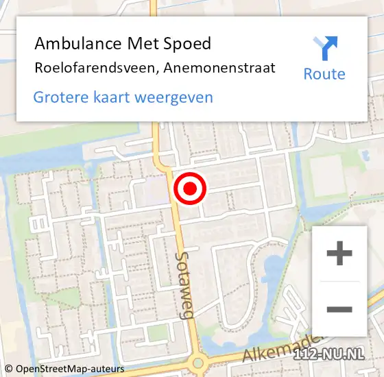Locatie op kaart van de 112 melding: Ambulance Met Spoed Naar Roelofarendsveen, Anemonenstraat op 16 juli 2016 14:59