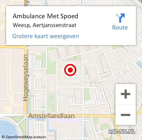 Locatie op kaart van de 112 melding: Ambulance Met Spoed Naar Weesp, Aertjanssenstraat op 21 december 2013 11:47