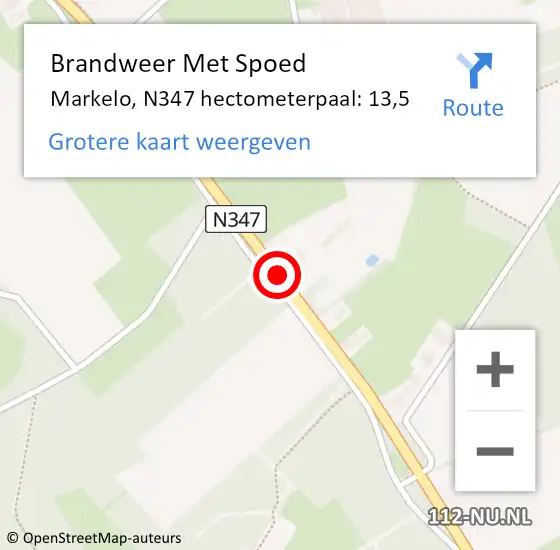 Locatie op kaart van de 112 melding: Brandweer Met Spoed Naar Markelo, N347 hectometerpaal: 13,5 op 16 juli 2016 15:45