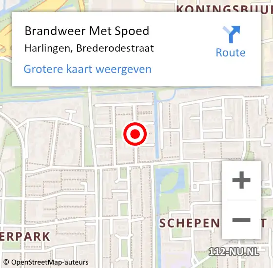 Locatie op kaart van de 112 melding: Brandweer Met Spoed Naar Harlingen, Brederodestraat op 16 juli 2016 15:59