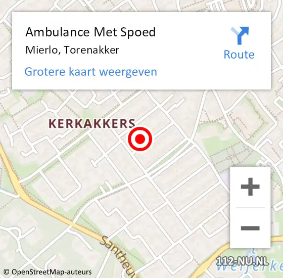 Locatie op kaart van de 112 melding: Ambulance Met Spoed Naar Mierlo, Torenakker op 16 juli 2016 16:03