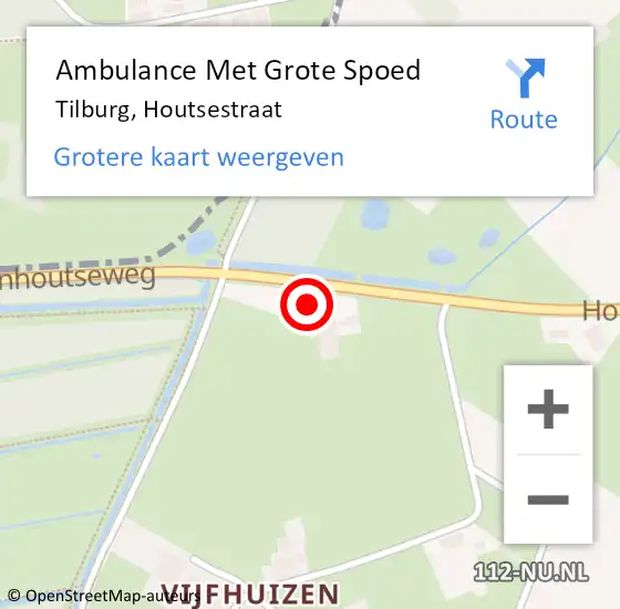 Locatie op kaart van de 112 melding: Ambulance Met Grote Spoed Naar Tilburg, Houtsestraat op 16 juli 2016 16:18