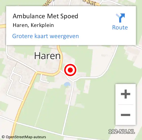 Locatie op kaart van de 112 melding: Ambulance Met Spoed Naar Haren, Kerkplein op 16 juli 2016 17:04