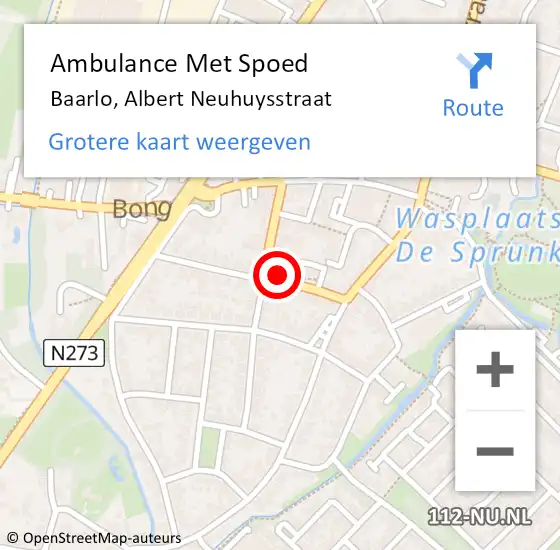 Locatie op kaart van de 112 melding: Ambulance Met Spoed Naar Baarlo, Albert Neuhuysstraat op 16 juli 2016 17:44