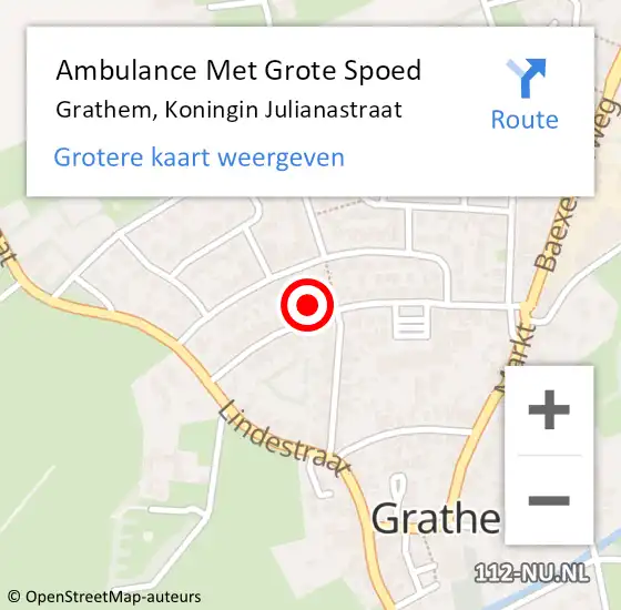 Locatie op kaart van de 112 melding: Ambulance Met Grote Spoed Naar Grathem, Koningin Julianastraat op 16 juli 2016 18:29