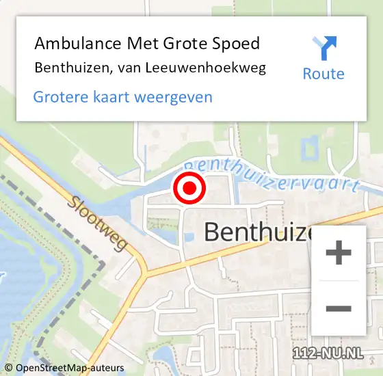 Locatie op kaart van de 112 melding: Ambulance Met Grote Spoed Naar Benthuizen, van Leeuwenhoekweg op 16 juli 2016 19:34