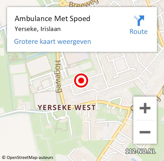 Locatie op kaart van de 112 melding: Ambulance Met Spoed Naar Yerseke, Irislaan op 16 juli 2016 20:40