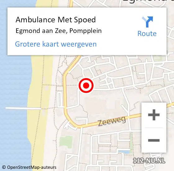 Locatie op kaart van de 112 melding: Ambulance Met Spoed Naar Egmond aan Zee, Pompplein op 16 juli 2016 21:41