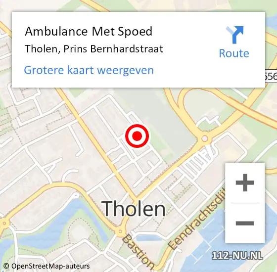 Locatie op kaart van de 112 melding: Ambulance Met Spoed Naar Tholen, Prins Bernhardstraat op 17 juli 2016 01:17