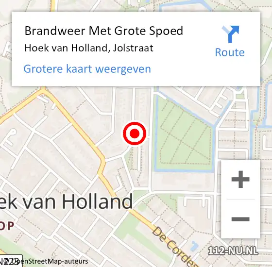 Locatie op kaart van de 112 melding: Brandweer Met Grote Spoed Naar Hoek van Holland, Jolstraat op 17 juli 2016 03:19