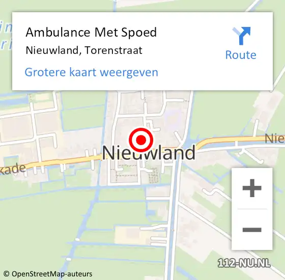 Locatie op kaart van de 112 melding: Ambulance Met Spoed Naar Nieuwland, Torenstraat op 17 juli 2016 03:58