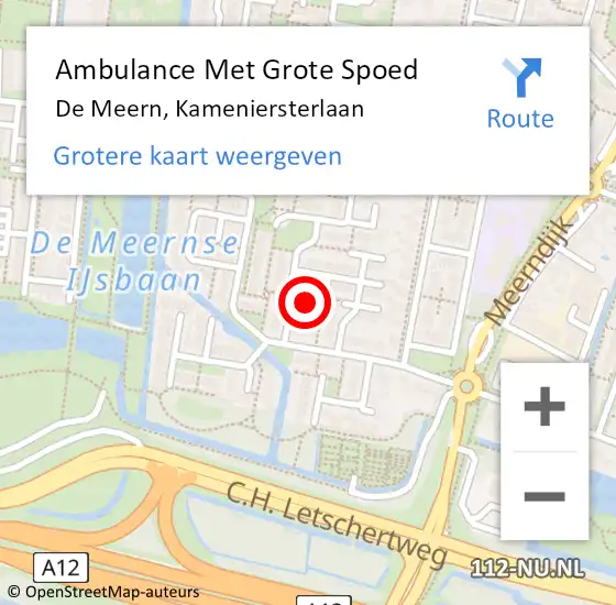 Locatie op kaart van de 112 melding: Ambulance Met Grote Spoed Naar De Meern, Kameniersterlaan op 17 juli 2016 04:39