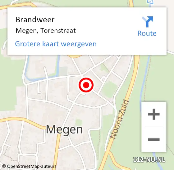 Locatie op kaart van de 112 melding: Brandweer Megen, Torenstraat op 17 juli 2016 04:49