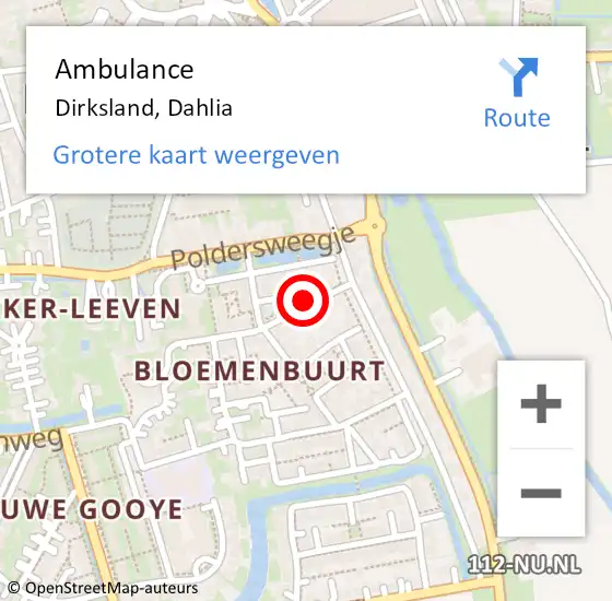 Locatie op kaart van de 112 melding: Ambulance Dirksland, Dahlia op 17 juli 2016 07:48