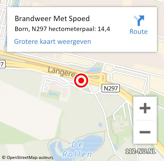 Locatie op kaart van de 112 melding: Brandweer Met Spoed Naar Born, N297 hectometerpaal: 14,4 op 17 juli 2016 09:00