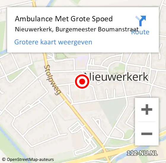 Locatie op kaart van de 112 melding: Ambulance Met Grote Spoed Naar Nieuwerkerk, Burgemeester Boumanstraat op 17 juli 2016 09:20