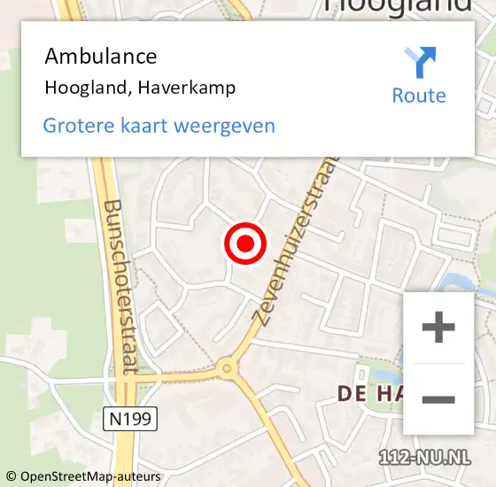 Locatie op kaart van de 112 melding: Ambulance Hoogland, Haverkamp op 17 juli 2016 10:58