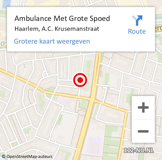 Locatie op kaart van de 112 melding: Ambulance Met Grote Spoed Naar Haarlem, A.C. Krusemanstraat op 17 juli 2016 12:29
