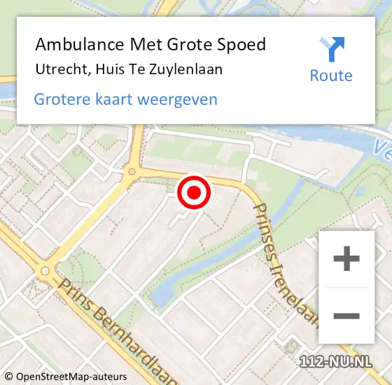 Locatie op kaart van de 112 melding: Ambulance Met Grote Spoed Naar Utrecht, Huis Te Zuylenlaan op 17 juli 2016 13:25