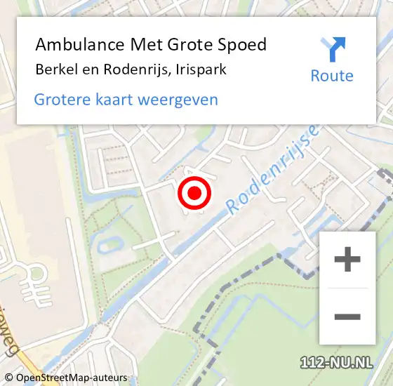 Locatie op kaart van de 112 melding: Ambulance Met Grote Spoed Naar Berkel en Rodenrijs, Irispark op 17 juli 2016 13:40