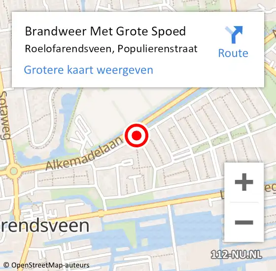 Locatie op kaart van de 112 melding: Brandweer Met Grote Spoed Naar Roelofarendsveen, Populierenstraat op 17 juli 2016 13:40