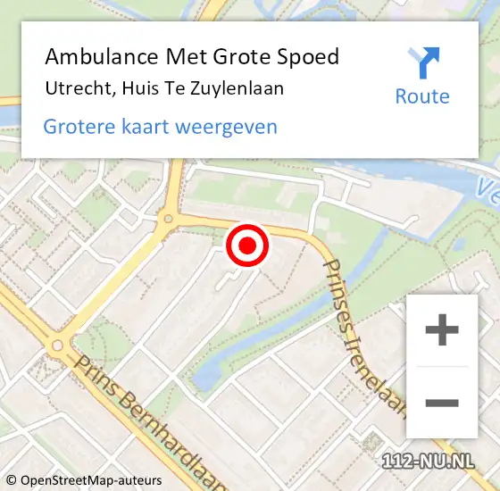 Locatie op kaart van de 112 melding: Ambulance Met Grote Spoed Naar Utrecht, Huis Te Zuylenlaan op 17 juli 2016 13:47