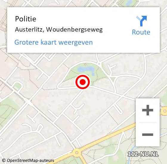 Locatie op kaart van de 112 melding: Politie Austerlitz, Woudenbergseweg op 17 juli 2016 14:35