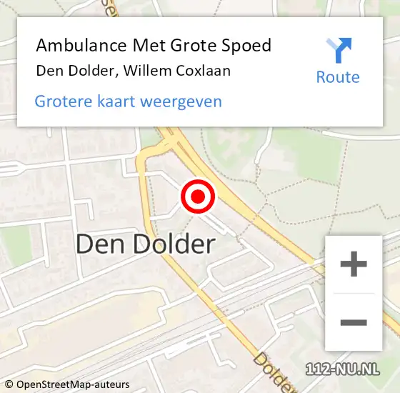 Locatie op kaart van de 112 melding: Ambulance Met Grote Spoed Naar Den Dolder, Willem Coxlaan op 21 december 2013 13:40