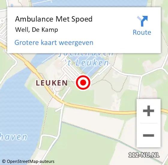 Locatie op kaart van de 112 melding: Ambulance Met Spoed Naar Well, De Kamp op 17 juli 2016 18:12