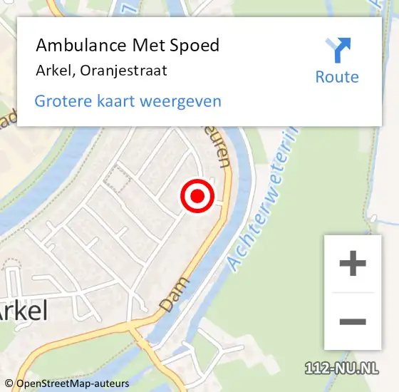 Locatie op kaart van de 112 melding: Ambulance Met Spoed Naar Arkel, Oranjestraat op 17 juli 2016 19:16