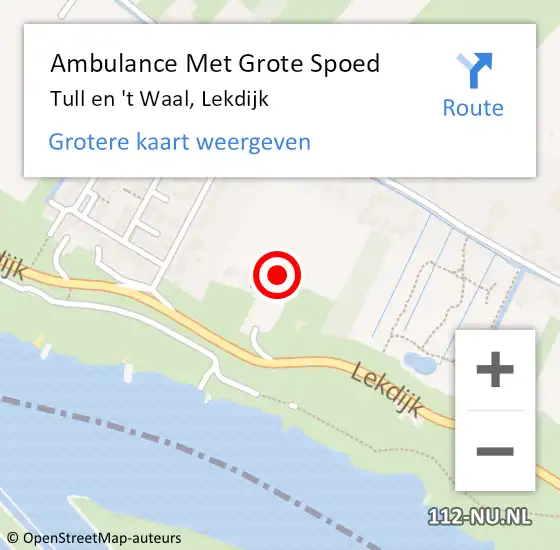 Locatie op kaart van de 112 melding: Ambulance Met Grote Spoed Naar Tull en 't Waal, Lekdijk op 17 juli 2016 19:25