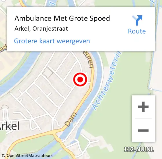 Locatie op kaart van de 112 melding: Ambulance Met Grote Spoed Naar Arkel, Oranjestraat op 17 juli 2016 19:29