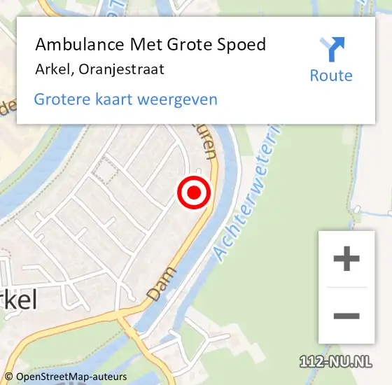 Locatie op kaart van de 112 melding: Ambulance Met Grote Spoed Naar Arkel, Oranjestraat op 17 juli 2016 19:30