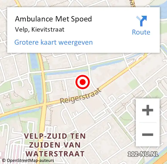 Locatie op kaart van de 112 melding: Ambulance Met Spoed Naar Velp, Kievitstraat op 17 juli 2016 19:53