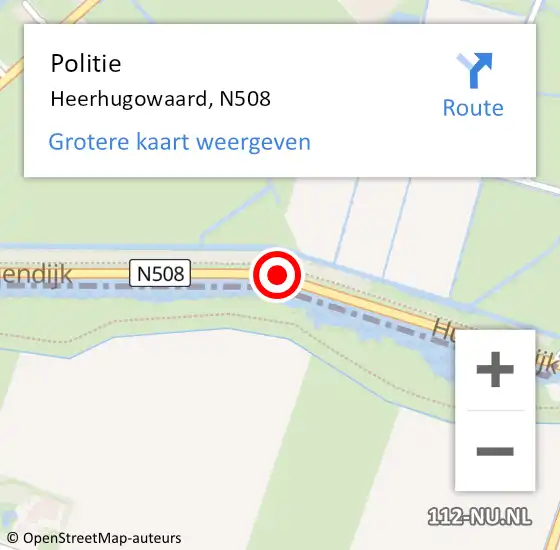 Locatie op kaart van de 112 melding: Politie Heerhugowaard, N508 op 17 juli 2016 20:09