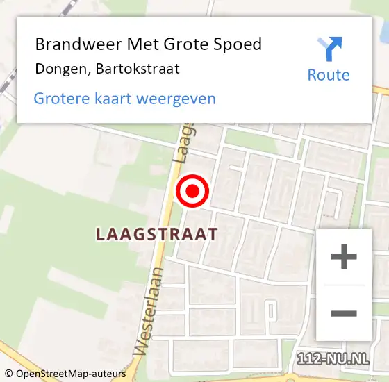 Locatie op kaart van de 112 melding: Brandweer Met Grote Spoed Naar Dongen, Bartokstraat op 21 december 2013 14:02